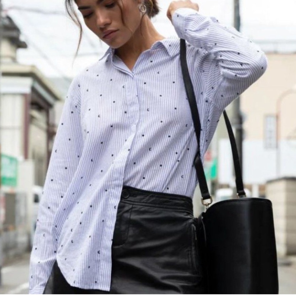 RAILS Shirt Womens Small Striped Taylor Flocked in Moons and Stars